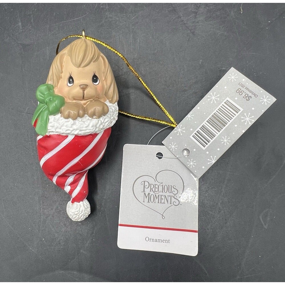 Precious Moments Puppy Santa Stocking Christmas Tree Ornament NWT Dog Holiday